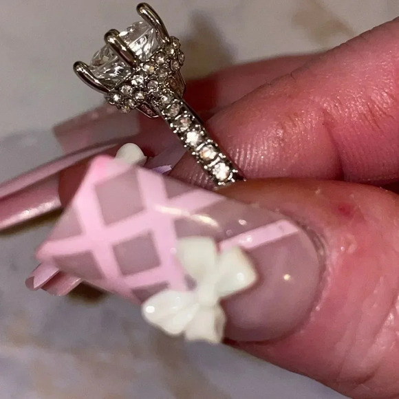 BEAUTIFUL DOUBLE HIDDEN HALO CATHEDRAL SET 4CTW RODIUM PLATED CZ 7 - Picture 9 of 10